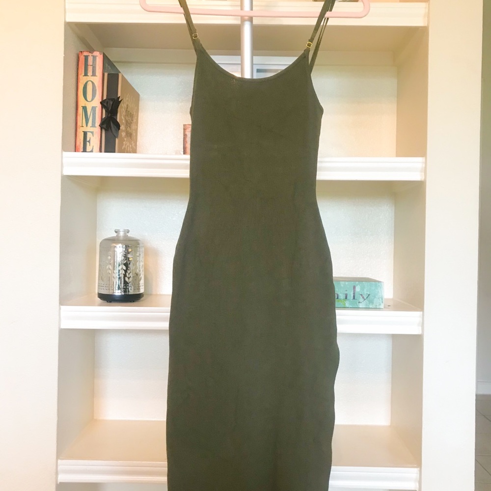 Olive Strap Slit Dress